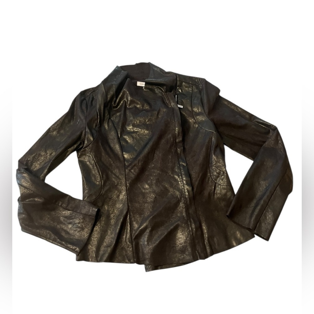 Calvin Klein Moto Jacket Asymmetrical Silver Zipper Women's Black Faux Leather